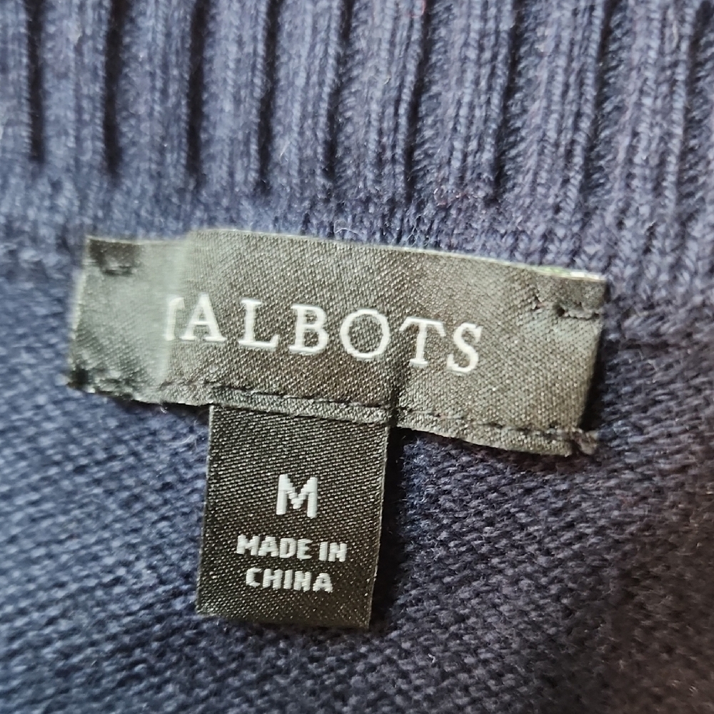 TALBOTS | Navy Fresh Lemon Intarsia Cotton Blend Preppy Pullover Sweater | M - Picture 5 of 9